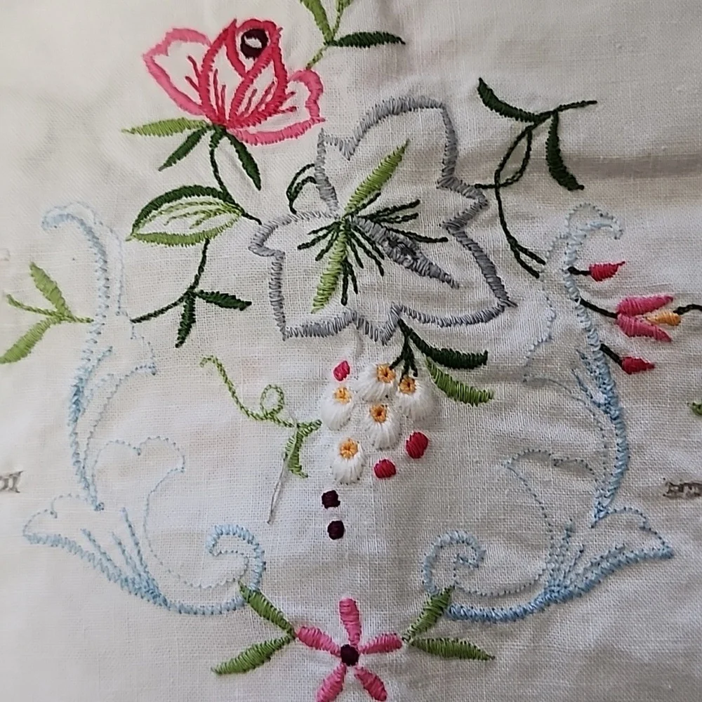 Vintage Handmade Embroidered Tea Towels & Matching Table Runner